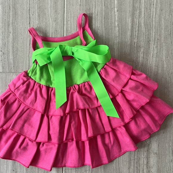 Mud Pie Baby Little Sprout Pink and Green Ruffle Ribbon Dress - Picture 4 of 4